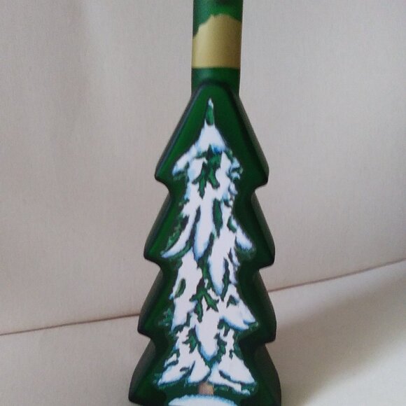 Frosted Green Glass Christmas Tree Empty Wine Bottle - Picture 11 of 11